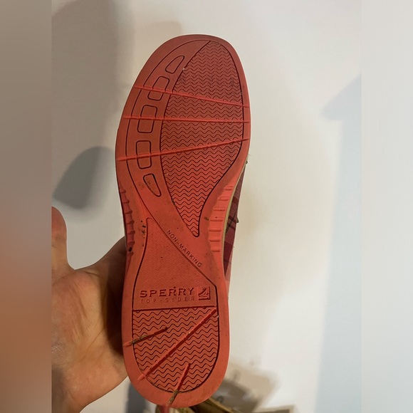 Sperry Topsider Hardback Tan Leather Pink/Plaid Preppy Boat Shoes Women's 9.5M - Picture 13 of 16